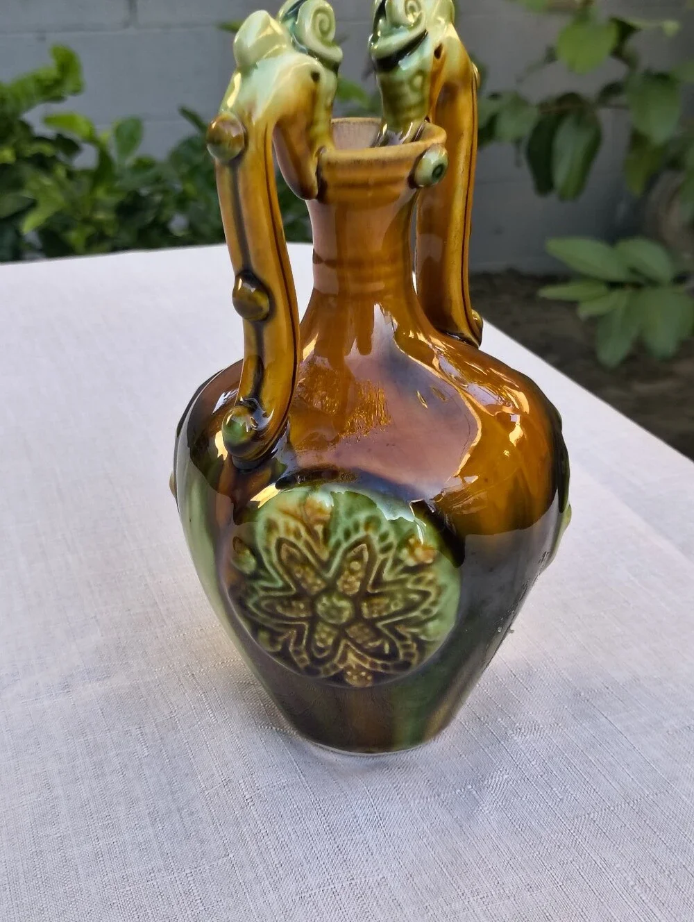 Vtg Tang Tri-Color Sancai Color glazed Pottery Ceramic Dragon Vase Japanese I'm
